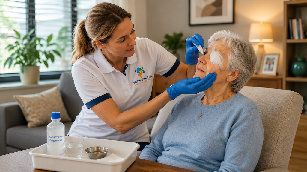 Thuisverpleegkundige dient oogdruppels postoperatief toe